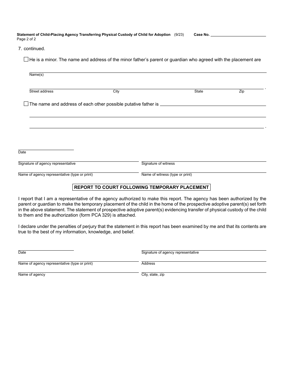 Form PCA331 Statement of Child-Placing Agency Transferring Physical Custody of Child for Adoption - Michigan, Page 2