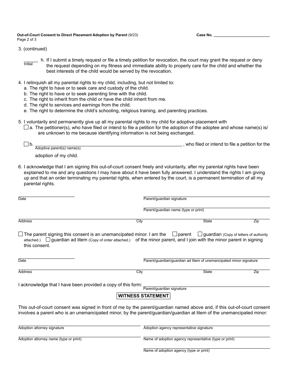 Form PCA355 Out-Of-Court Consent to Direct Placement Adoption by Parent - Michigan, Page 2