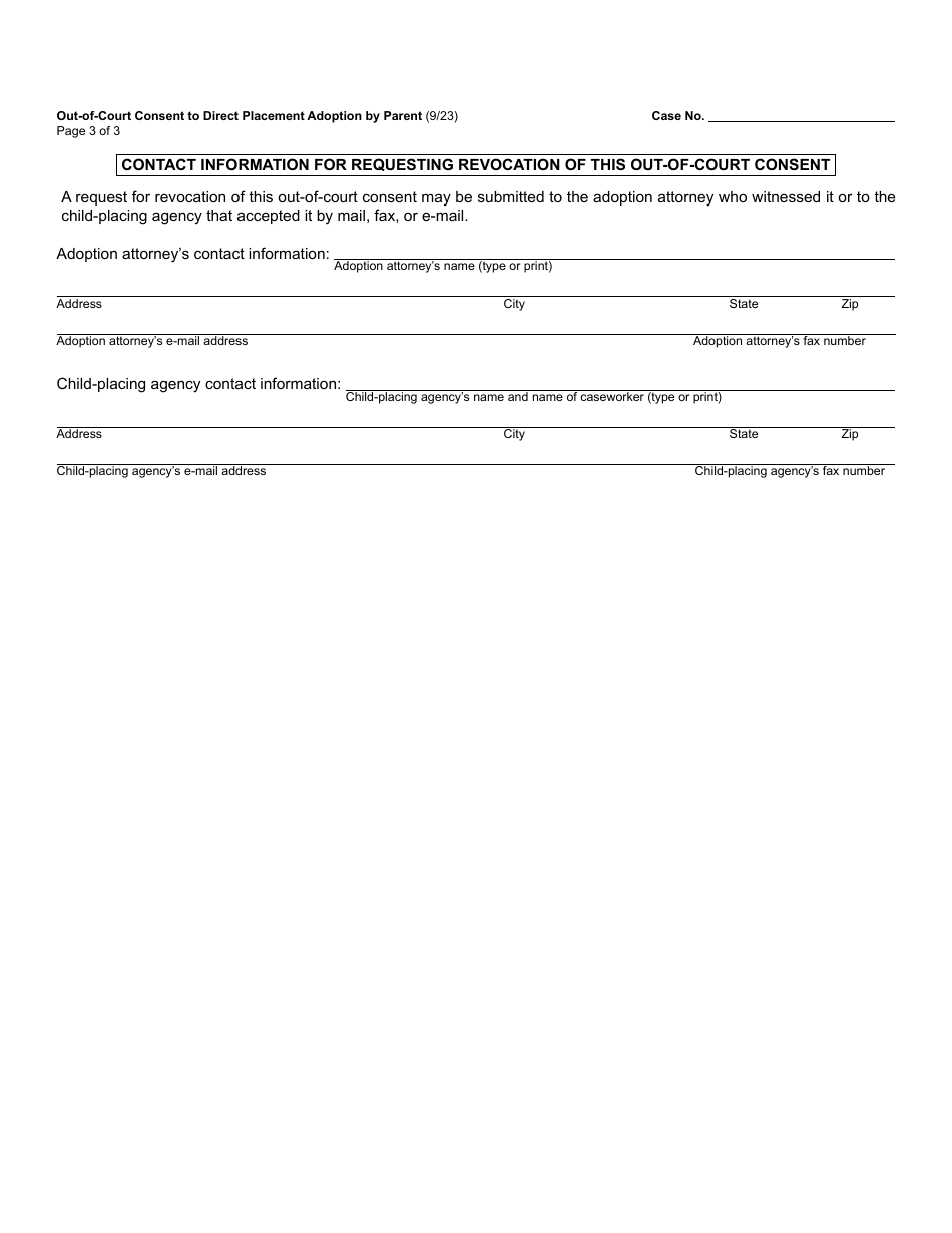 Form PCA355 Out-Of-Court Consent to Direct Placement Adoption by Parent - Michigan, Page 3