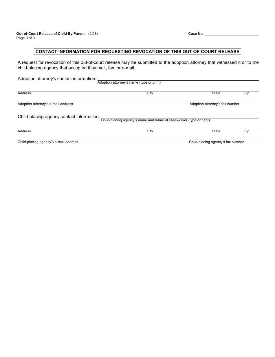 Form PCA354 Out-Of-Court Release of Child by Parent - Michigan, Page 3