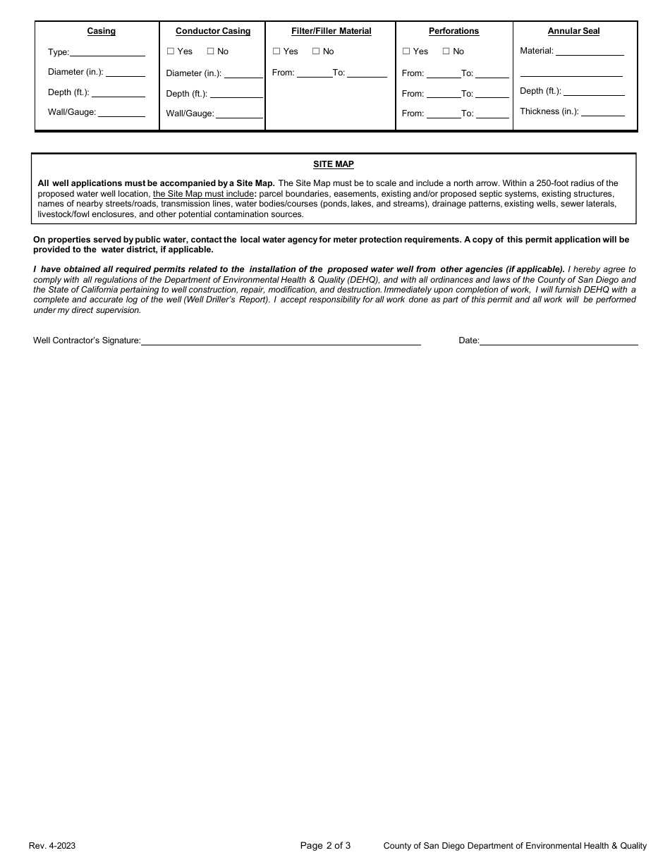 Water Well Permit Application - County of San Diego, California, Page 2