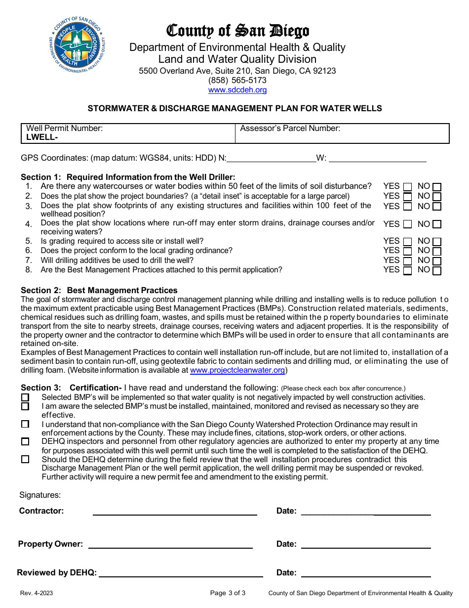 Water Well Permit Application - County of San Diego, California, Page 3
