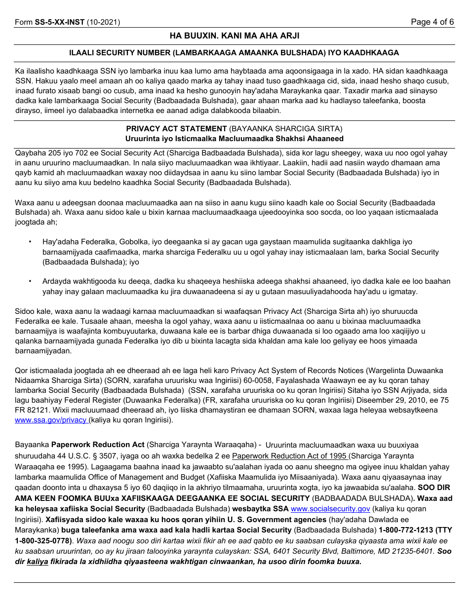 Instructions for Form SS-5 Application for a Social Security Card (Somali), Page 4