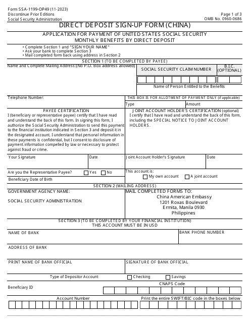 Form SSA-1199-OP49 Direct Deposit Sign-Up Form (China)