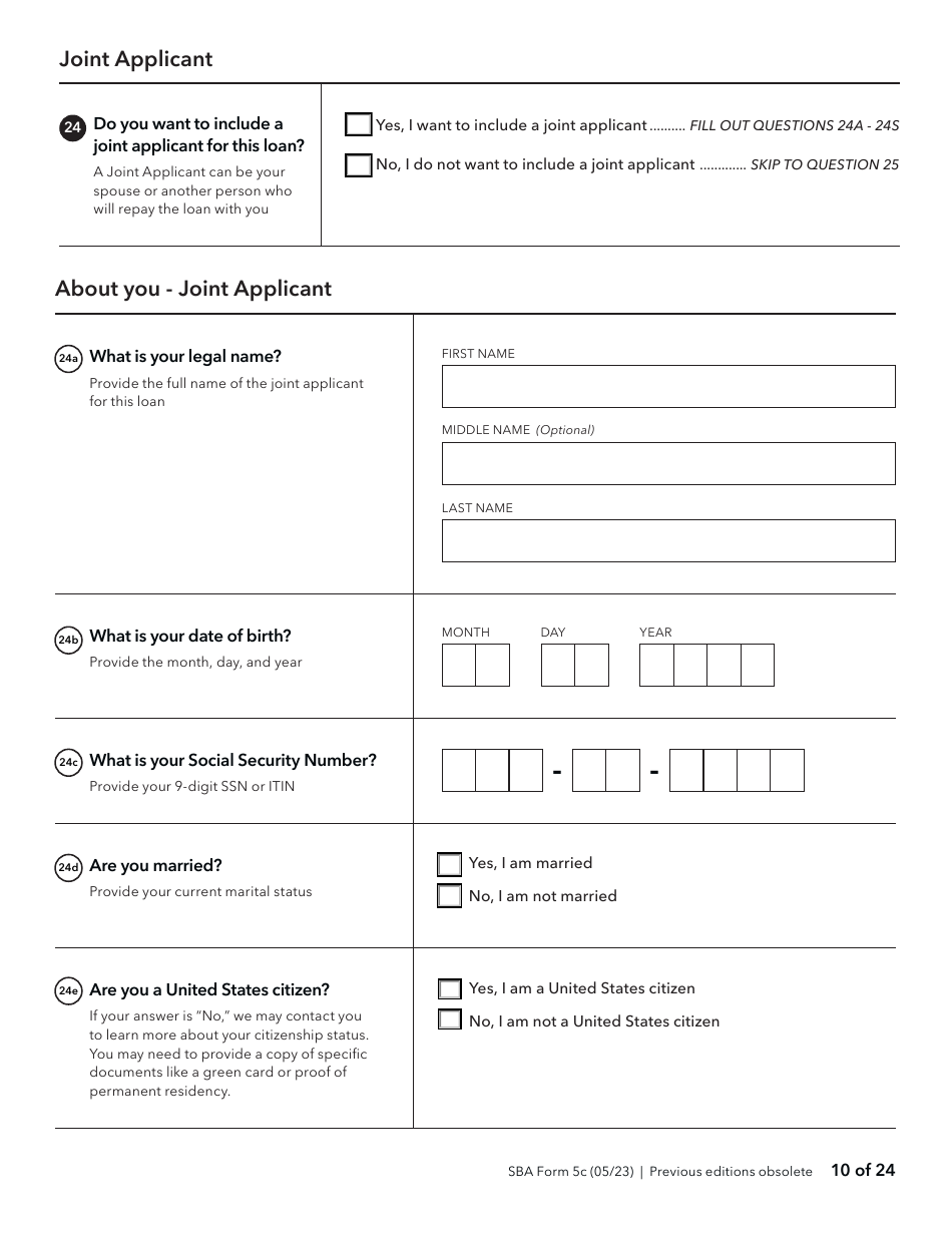 SBA Form 5C Disaster Loan as a Homeowner or Renter Application, Page 10
