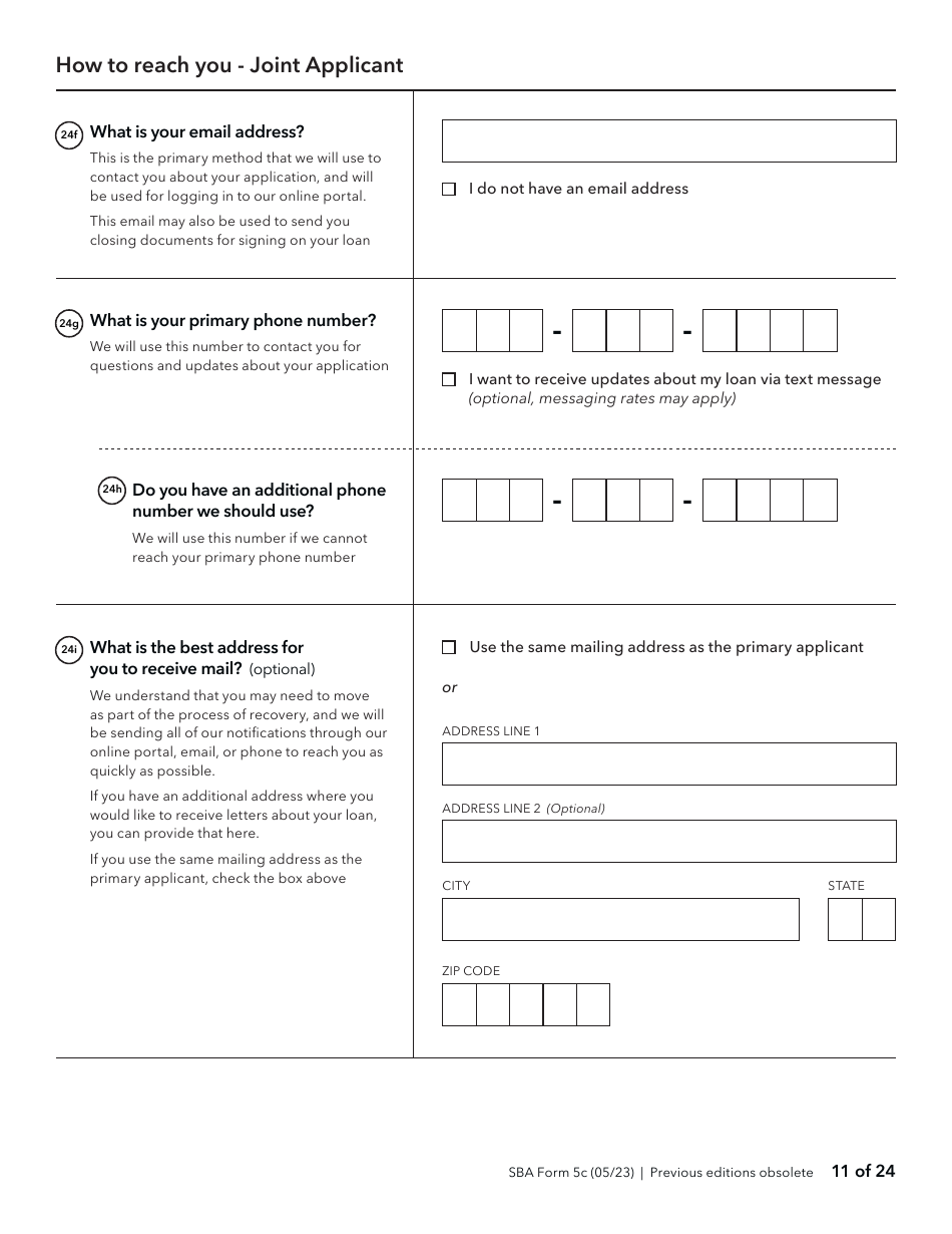 SBA Form 5C Disaster Loan as a Homeowner or Renter Application, Page 11