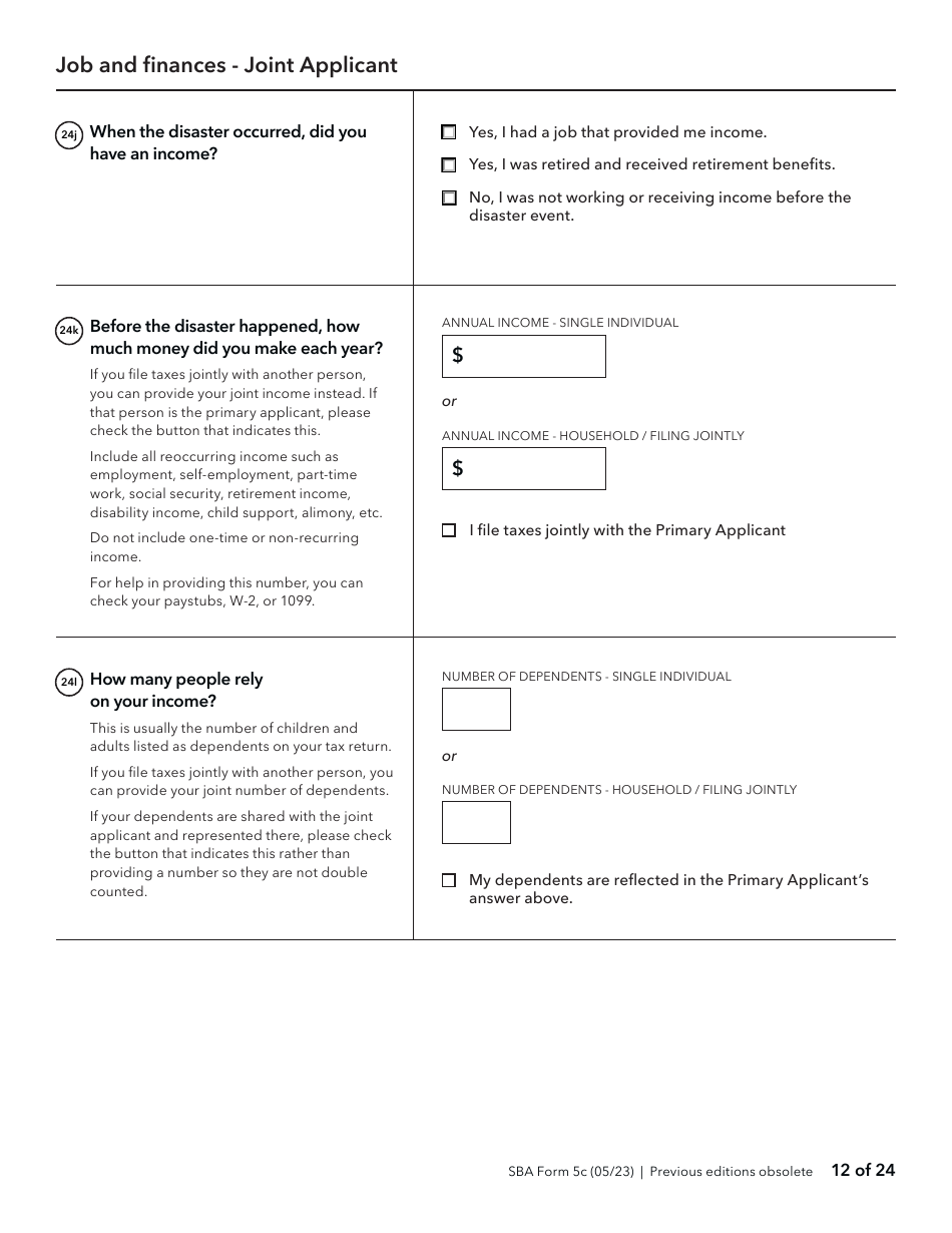 SBA Form 5C Disaster Loan as a Homeowner or Renter Application, Page 12
