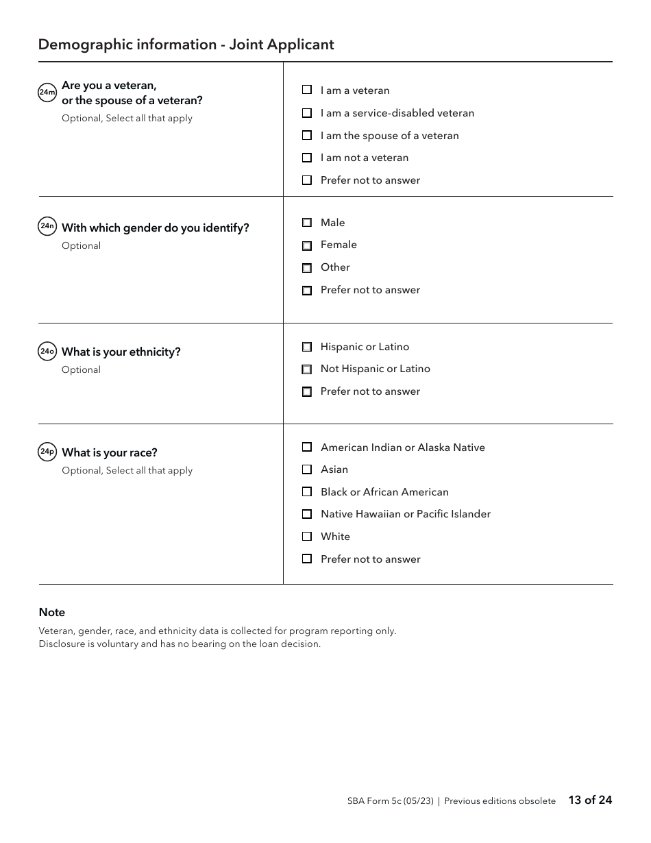 SBA Form 5C Disaster Loan as a Homeowner or Renter Application, Page 13