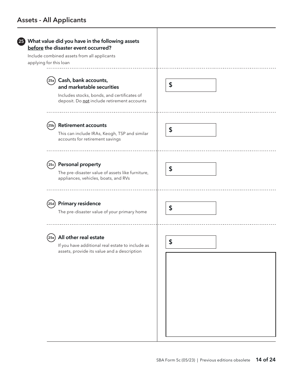 SBA Form 5C Disaster Loan as a Homeowner or Renter Application, Page 14