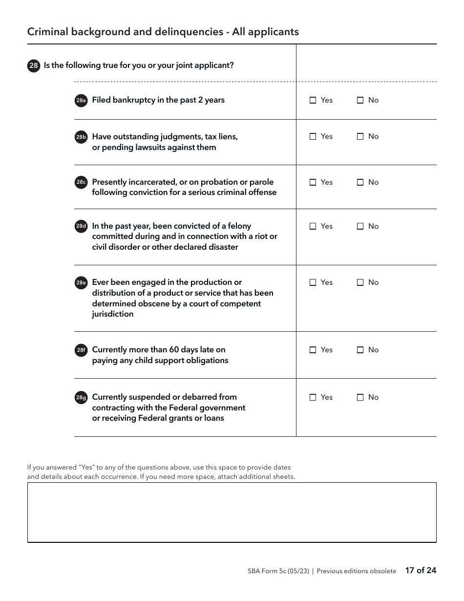 SBA Form 5C Disaster Loan as a Homeowner or Renter Application, Page 17
