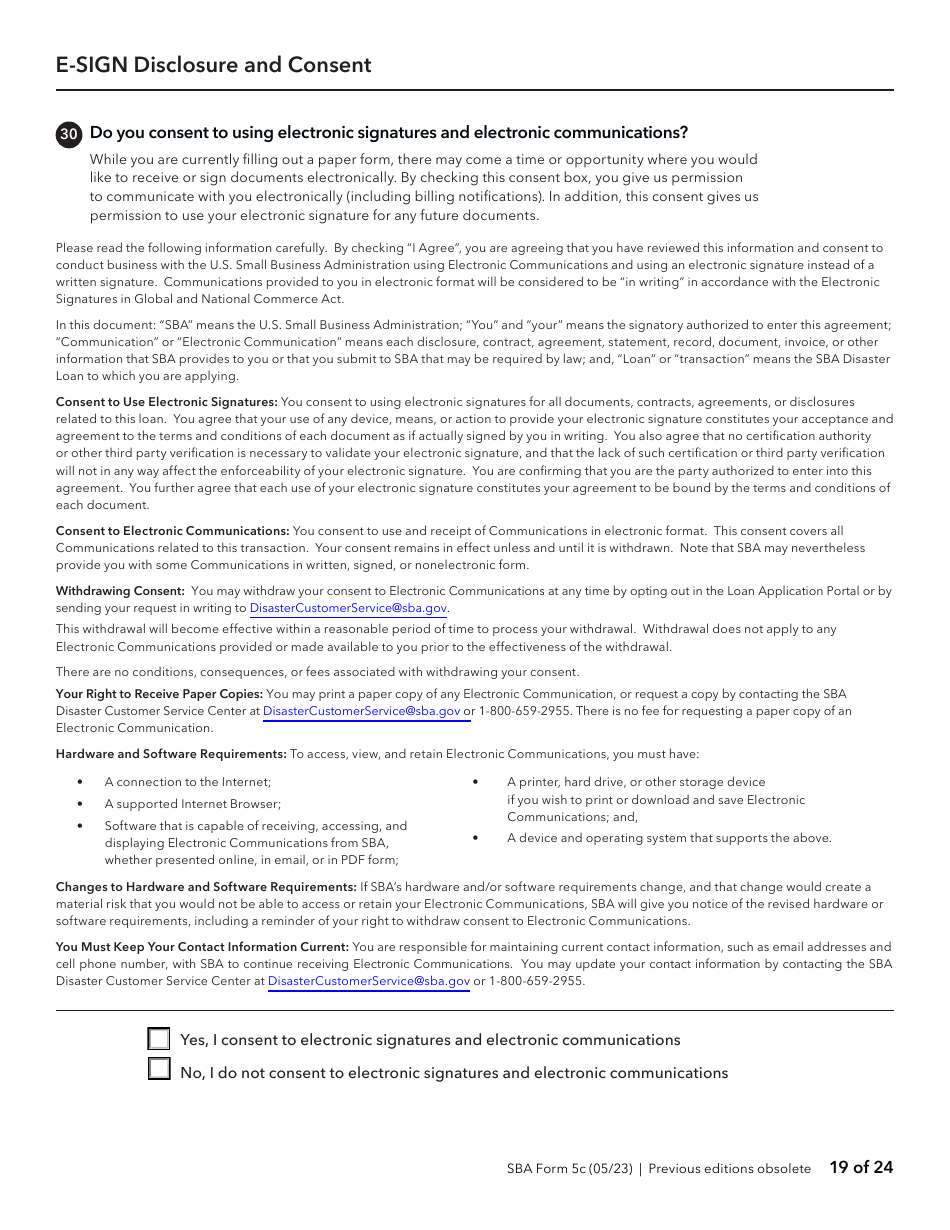 SBA Form 5C Disaster Loan as a Homeowner or Renter Application, Page 19