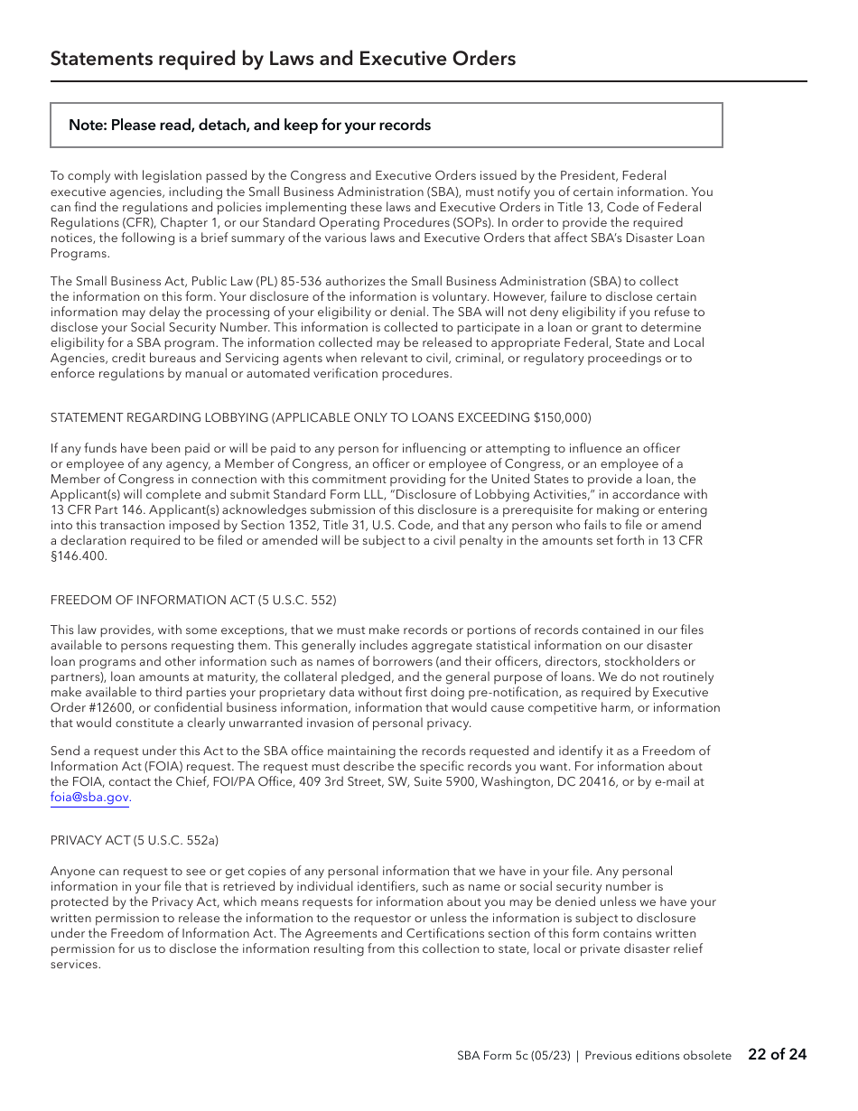 SBA Form 5C Disaster Loan as a Homeowner or Renter Application, Page 22