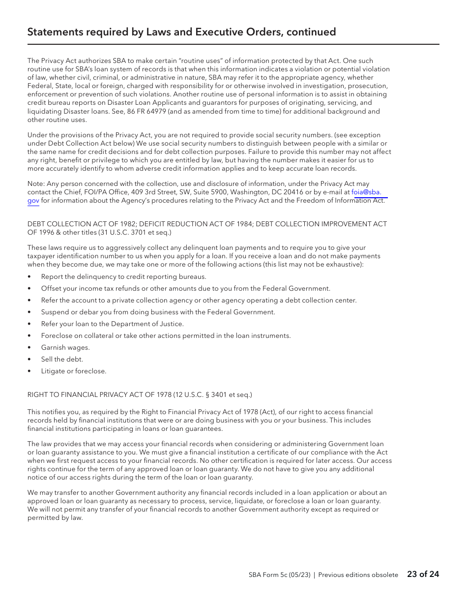 SBA Form 5C Disaster Loan as a Homeowner or Renter Application, Page 23