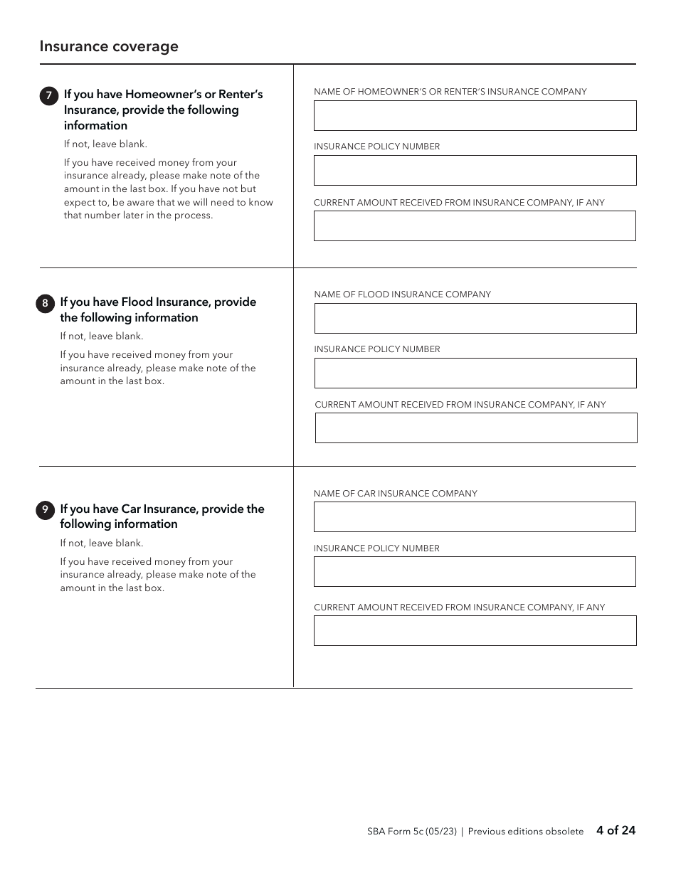 SBA Form 5C Disaster Loan as a Homeowner or Renter Application, Page 4