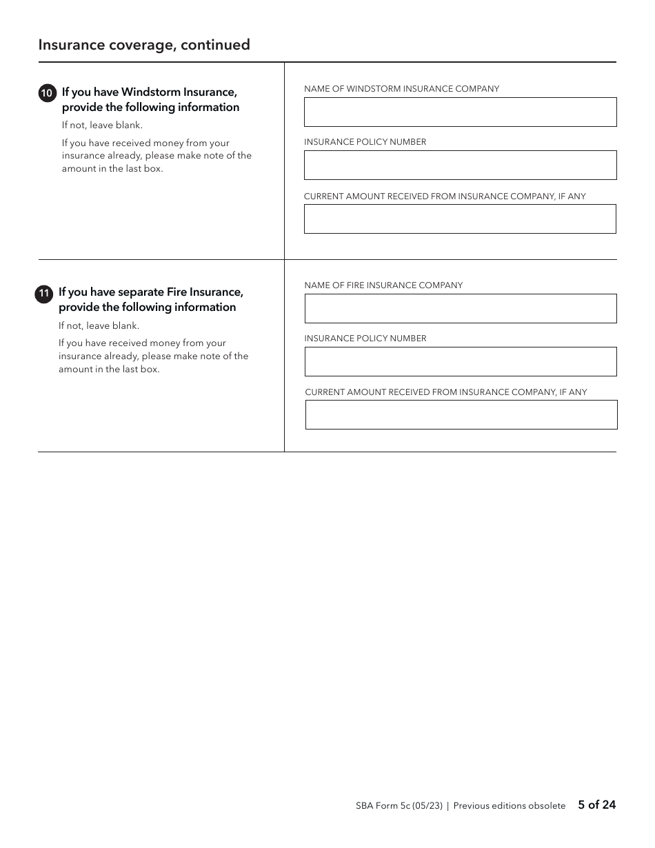 SBA Form 5C Disaster Loan as a Homeowner or Renter Application, Page 5