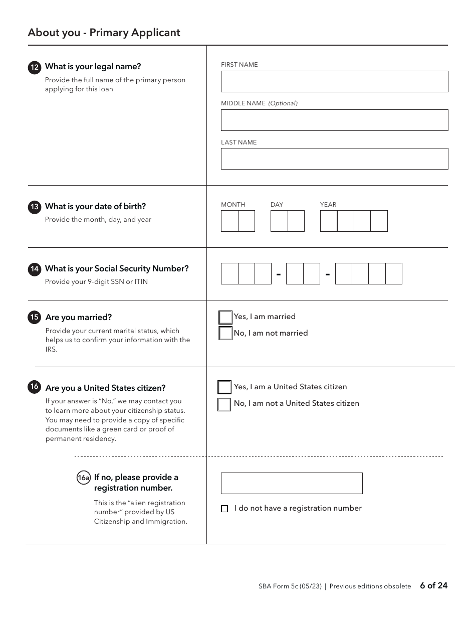 SBA Form 5C Disaster Loan as a Homeowner or Renter Application, Page 6