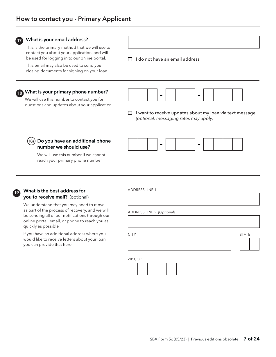SBA Form 5C Disaster Loan as a Homeowner or Renter Application, Page 7