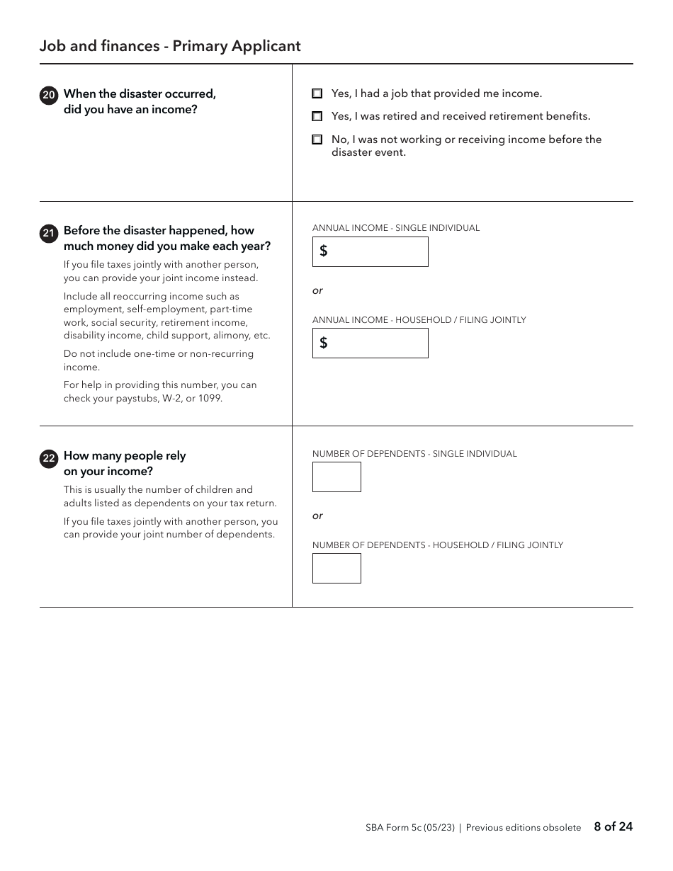 SBA Form 5C Disaster Loan as a Homeowner or Renter Application, Page 8