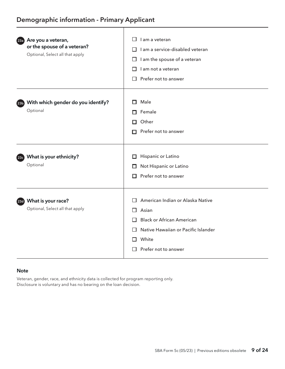 SBA Form 5C Disaster Loan as a Homeowner or Renter Application, Page 9