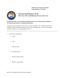 Document preview: SBA Form 3301 Nomination Form for Small Business Person of the Year - National Small Business Week