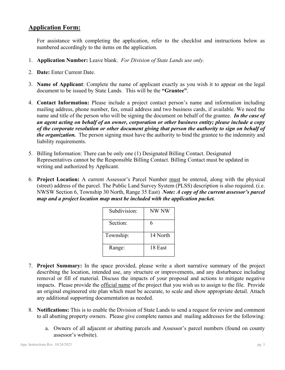 Application for Authorization to Use State Owned Lands - Nevada, Page 3