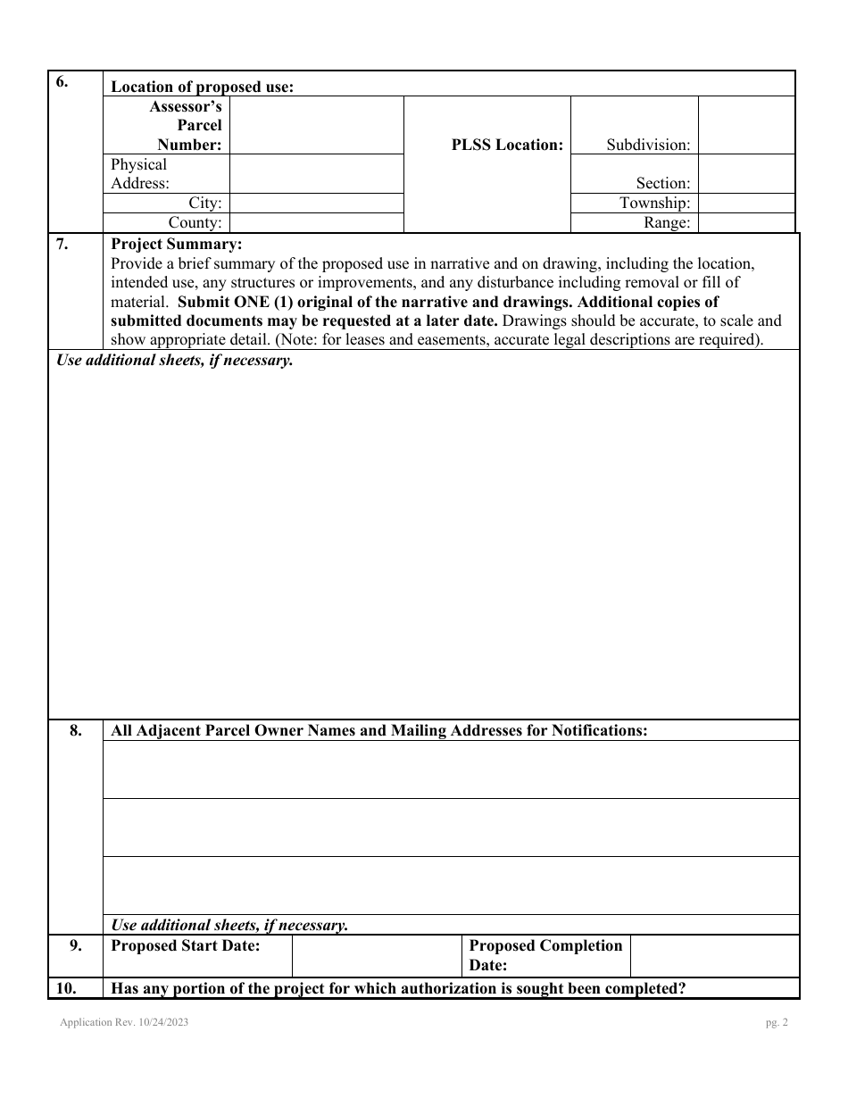 Application for Authorization to Use State Owned Lands - Nevada, Page 6