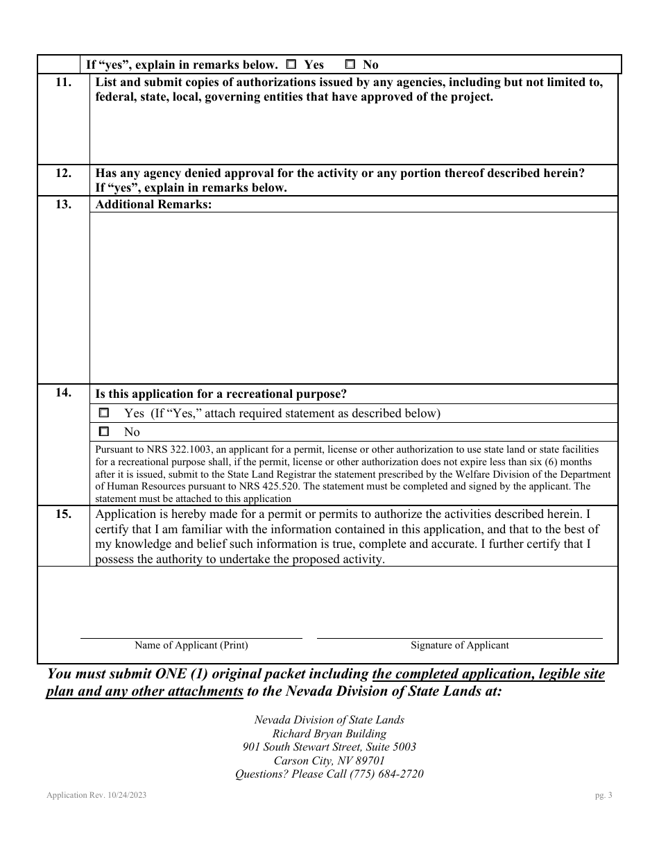 Application for Authorization to Use State Owned Lands - Nevada, Page 7