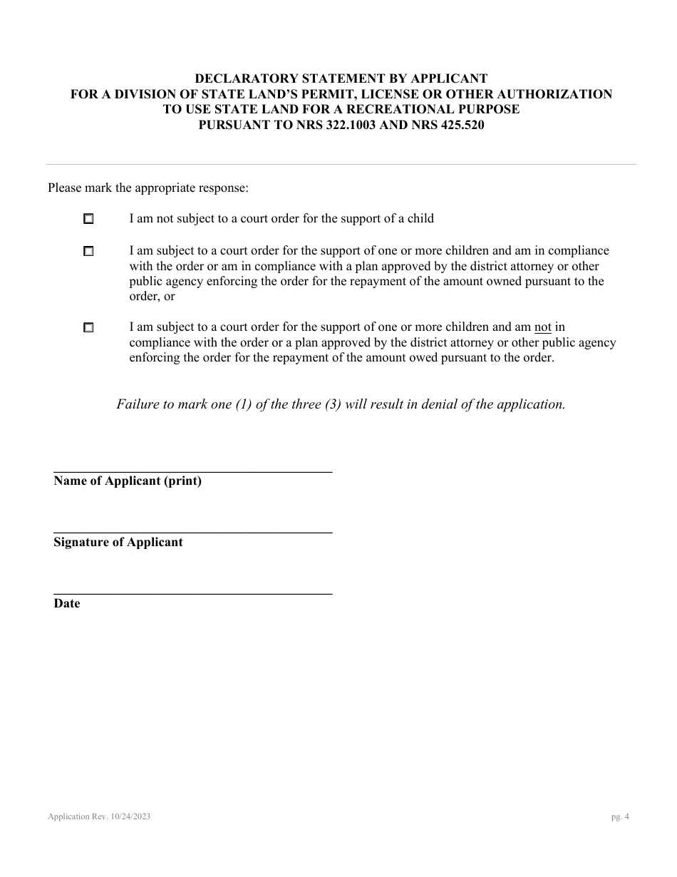 Application for Authorization to Use State Owned Lands - Nevada, Page 8
