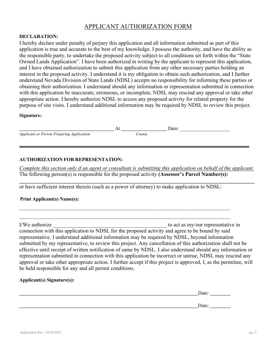 Application for Authorization to Use State Owned Lands - Nevada, Page 9