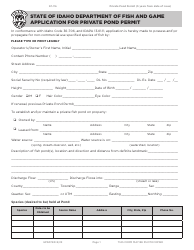 Document preview: Form SP-116 Application for Private Pond Permit - Idaho