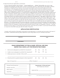 Form SP-116 Application for Private Pond Permit - Idaho, Page 2