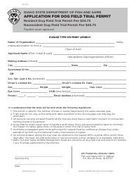 Document preview: Form SP-734 Application for Dog Field Trial Permit - Idaho