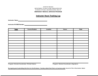 Document preview: Instructor Hours Tracking Log - Emergency Medical Services Program - Nevada