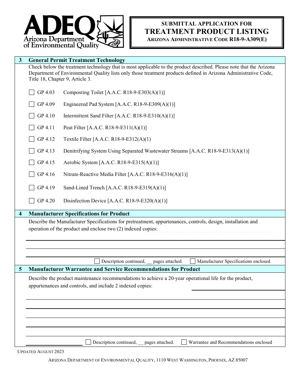 Submittal Application for Treatment Product Listing - Arizona, Page 4