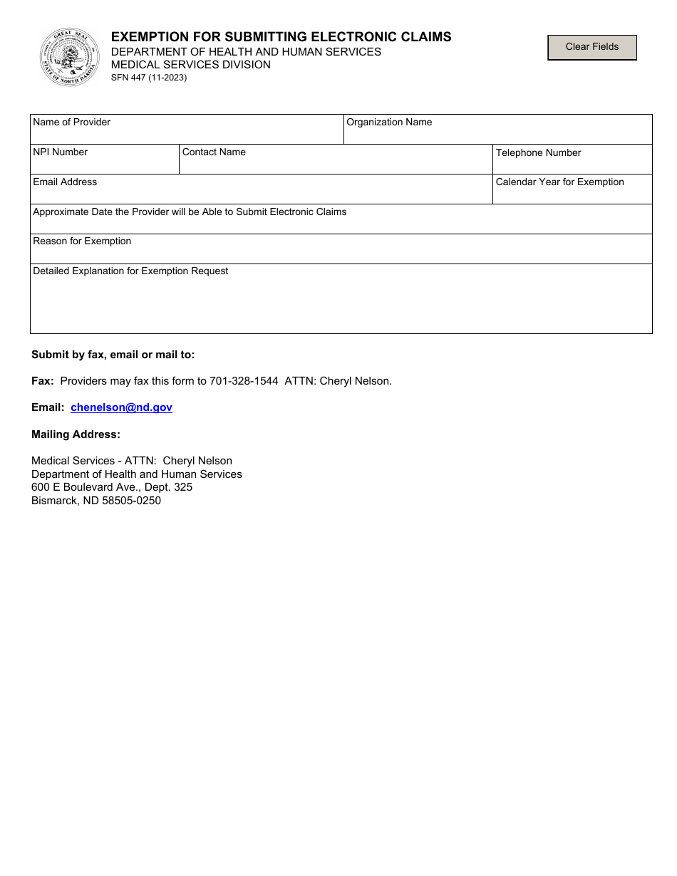 Form SFN447 Download Fillable PDF or Fill Online Exemption for