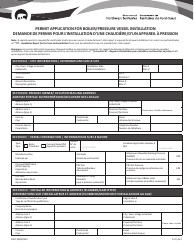 Form NWT9385 Permit Application for Boiler/Pressure Vessel Installation - Northwest Territories, Canada (English/French)