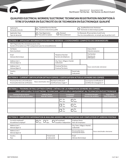 Form NWT9378  Printable Pdf