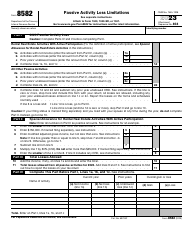 Document preview: IRS Form 8582 Passive Activity Loss Limitations, 2023