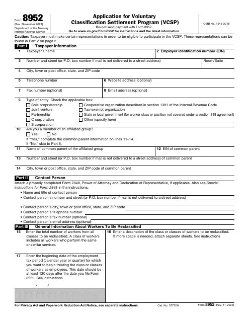 IRS Form 8952  Printable Pdf