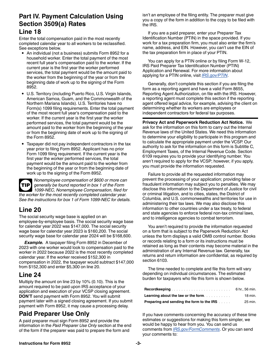 Instructions for IRS Form 8952 Application for Voluntary Classification Settlement Program (Vcsp), Page 3
