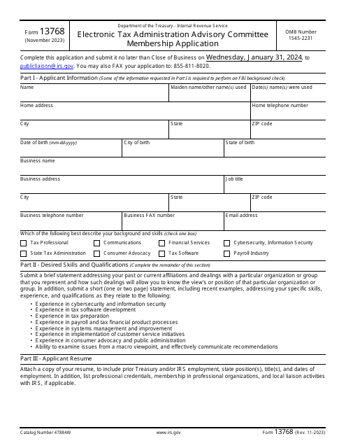 IRS Form 13768 Electronic Tax Administration Advisory Committee Membership Application