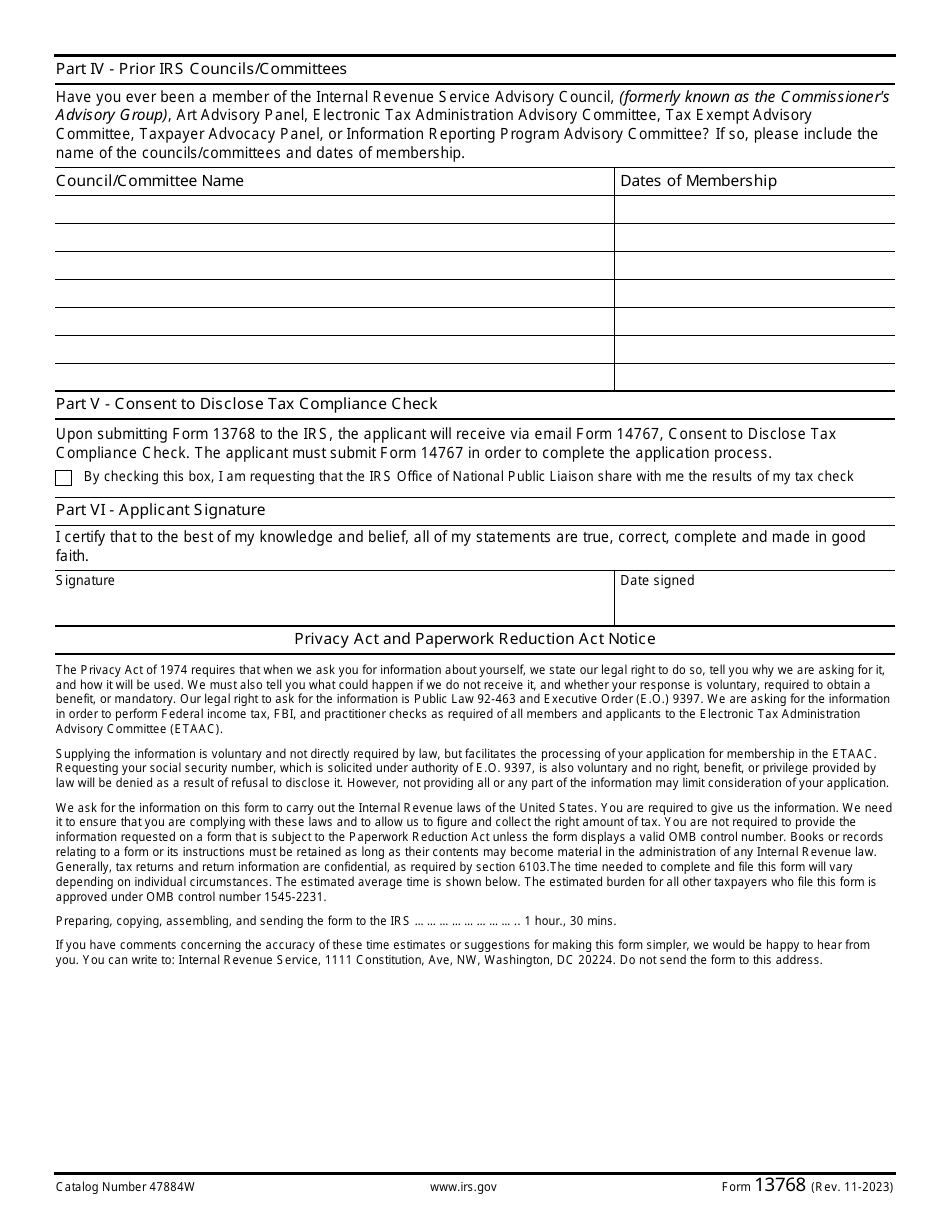 IRS Form 13768 Electronic Tax Administration Advisory Committee Membership Application, Page 2