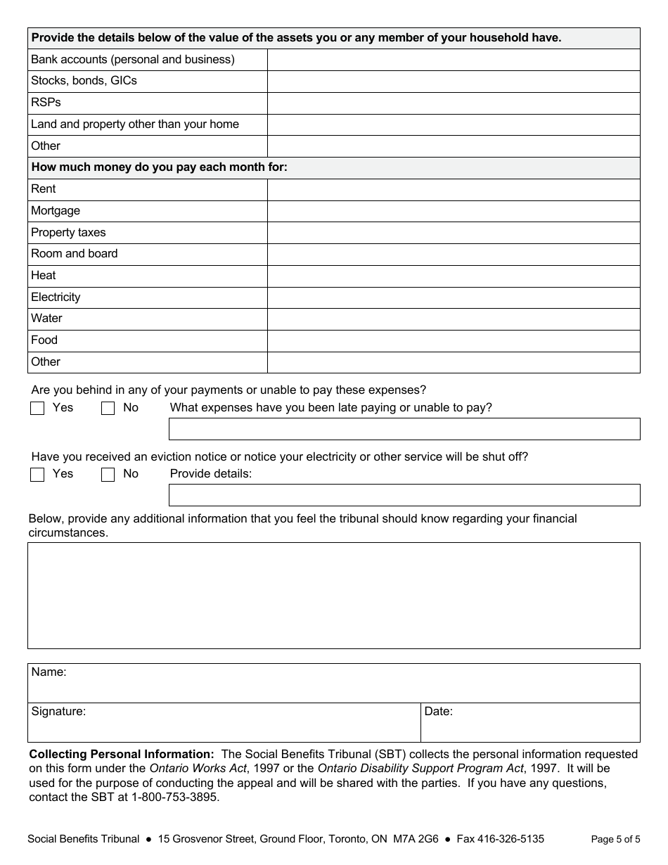Form 1 Appeal - Ontario, Canada, Page 6