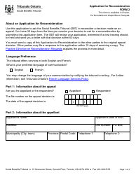 Form 2 Application for Reconsideration - Ontario, Canada