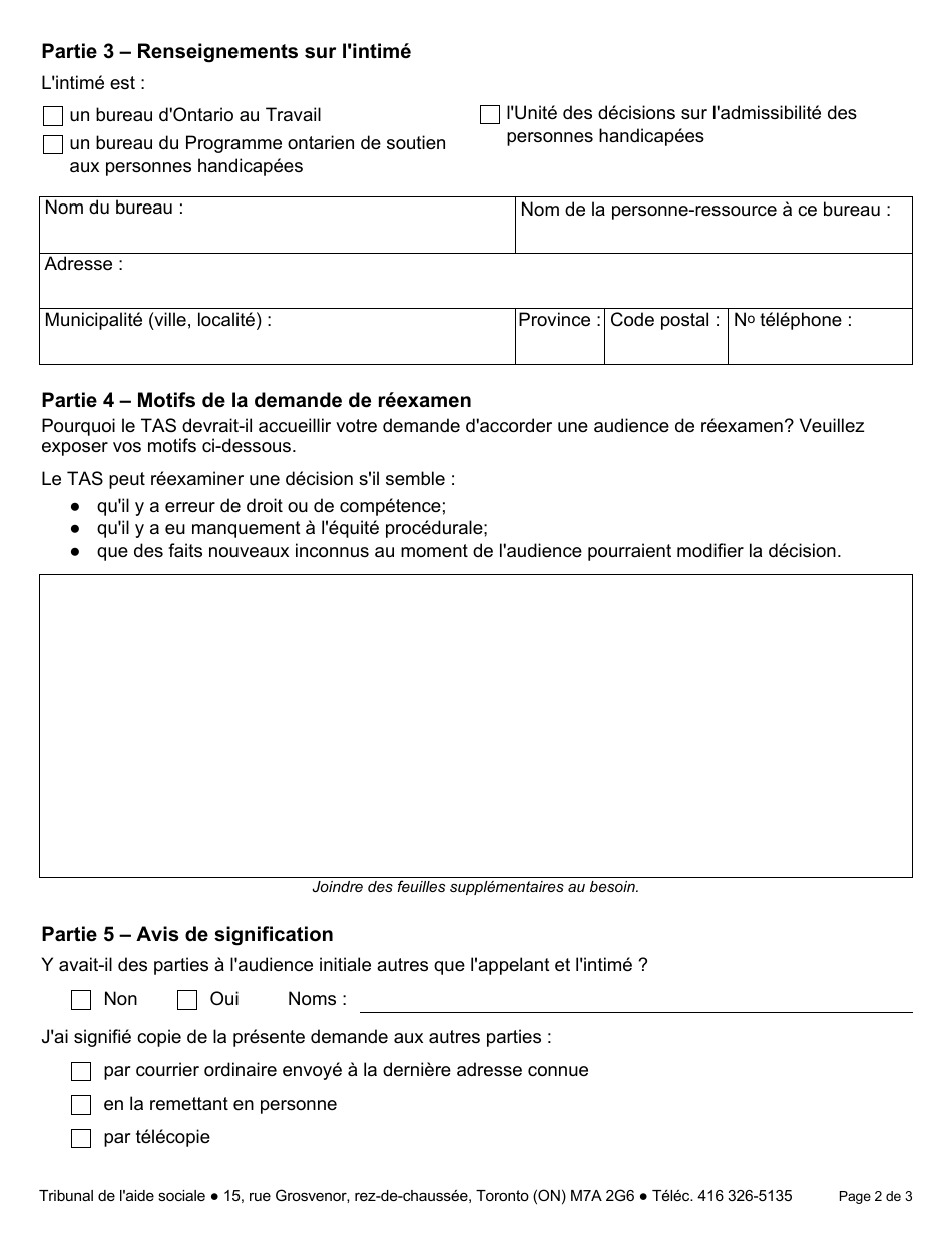Forme 2 Demande De Reexamen - Ontario, Canada (French), Page 2