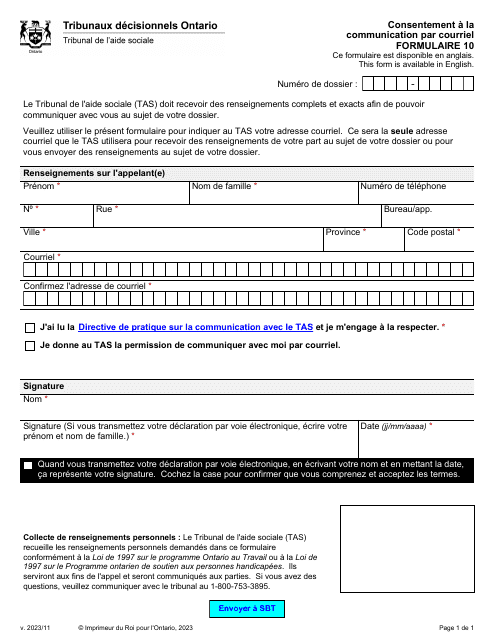 Forme 10 Consentement a La Communication Par Courriel - Ontario, Canada (French)