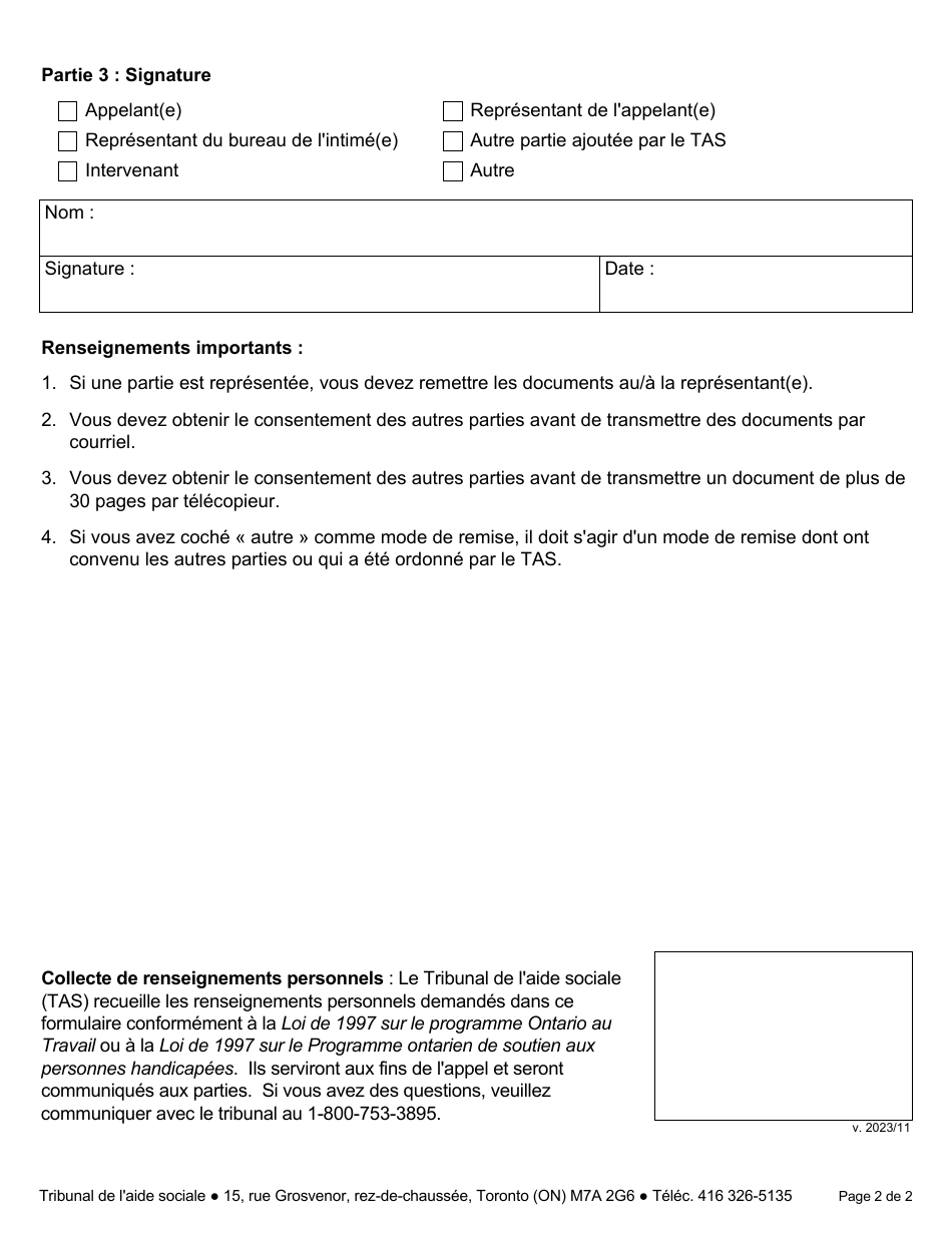 Forme 7 Attestation De Remise - Ontario, Canada (French), Page 2