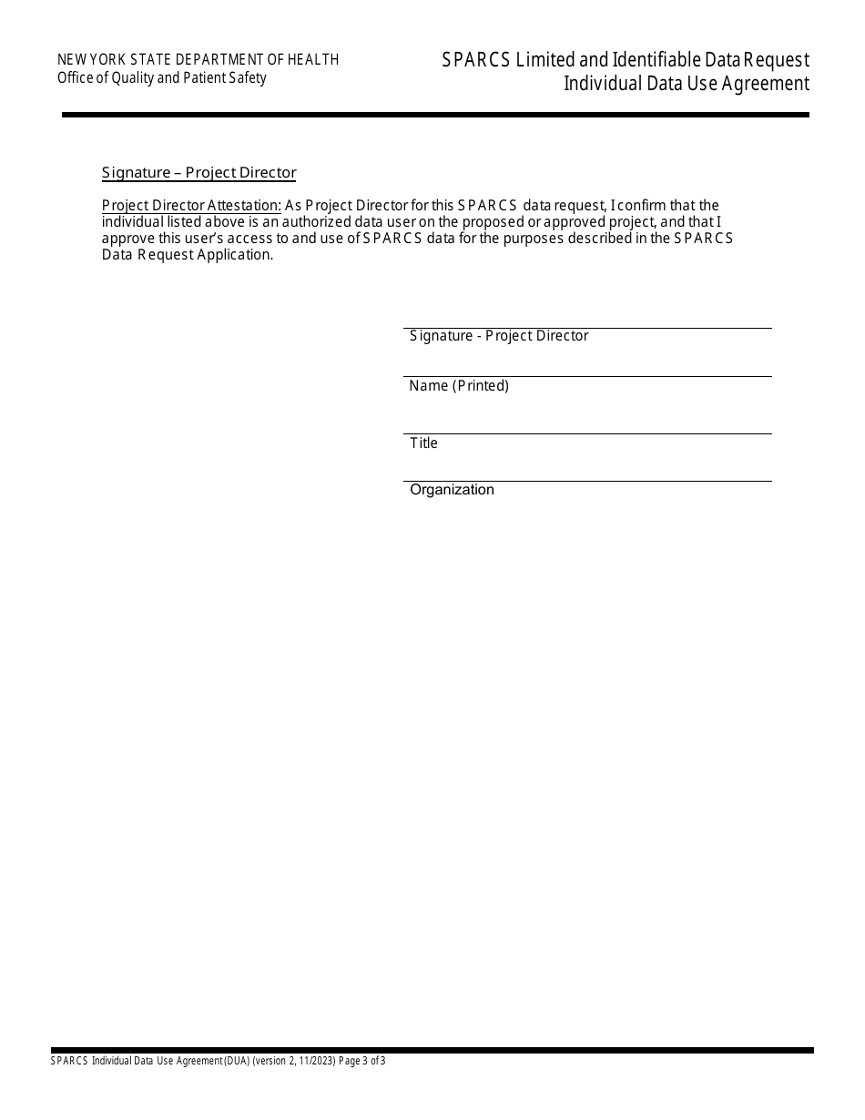 Sparcs Limited and Identifiable Data Request Individual Data Use Agreement - New York, Page 3