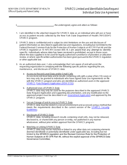 Sparcs Limited and Identifiable Data Request Individual Data Use Agreement - New York Download Pdf