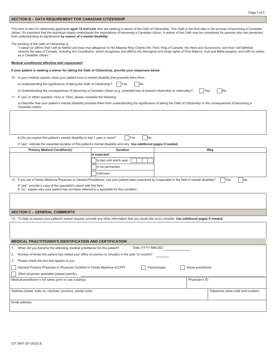 Form CIT0547 Medical Opinion Form for Citizenship Waivers - Canada, Page 3